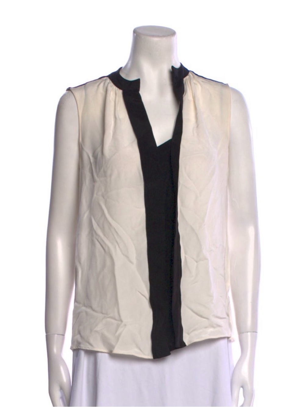 Derek Lam Cream and Black Sleeveless Silk Blouse